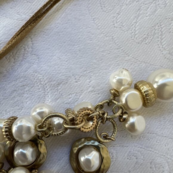 Chicos Pearl Cluster Pendant Gold Tone 17" Long Statement Necklace NEW - Picture 10 of 16